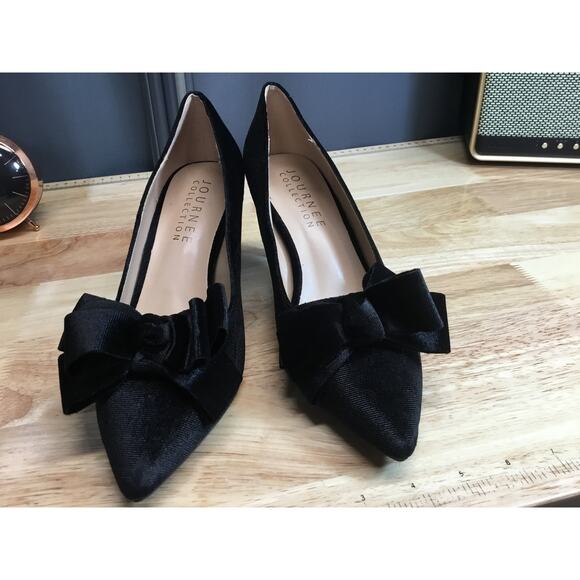 Journee Collection Shoes - Journee Collection Crystol Women's 8 Black Bow Slip-On Pointed Toe Pump Heels